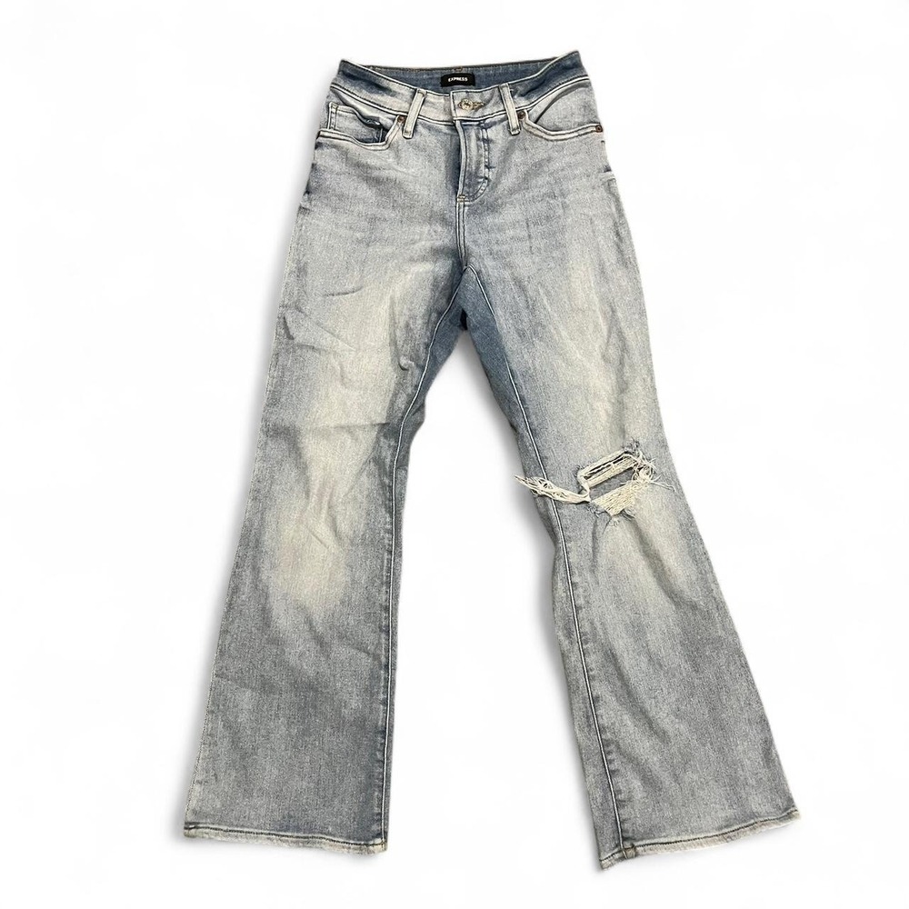 Express Curvy Boot Mid Rise Distressed Light Wash Jeans Size 4S